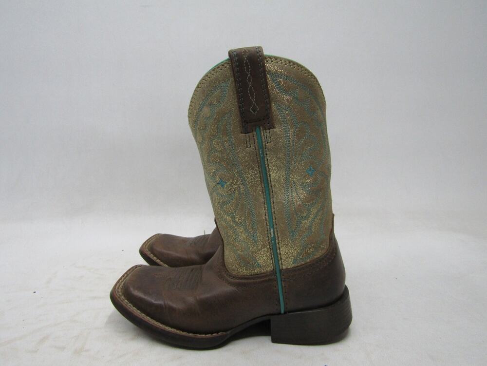 Ariat Little Kids Youth Size 9 D Gold Glitter Brown Leather Cowboy Western Boots